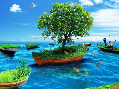 Islands on Boat - Matte Painting art beecloud blue creative matte painting painting