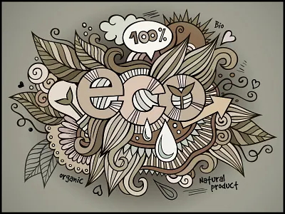 Eco doodles elements art bio doodles eco ecology graphics hand drawn logo nature organic type word