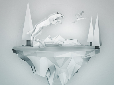 Wolf 3d bird cinema4d island low lowpoly model mountain nature poly wallpaper wolf