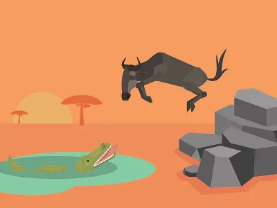 African Map africa crocodile map sunset travel wildebeest