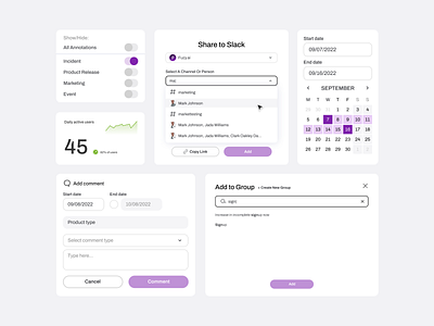 UI library add comment analytics calendar chart comment date picker date selector drop down graph interface design toggle typing ui design ui library