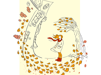 Wind fall foliage girl illustration vector wind