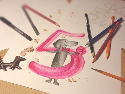 Tubik Loves Dribbble! birthday congrats dog drawing dribbble illustration painting rebound sketch