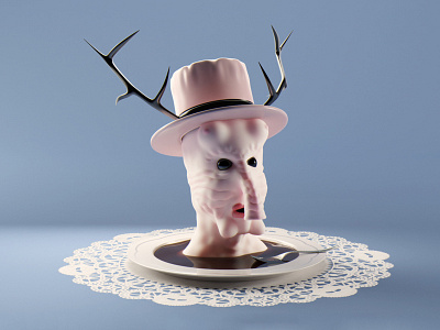 Snoot 3d antlers bust c4d doiley macabre sculpt soup spread still life studio