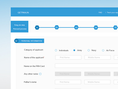 Pancard application form clean finance flat forms investments signup simple ui