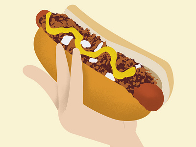 Coney Dog bun chili coney dog coney island fingers food hand hot dog illustration logo mustard onions