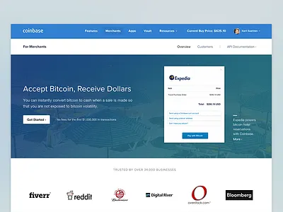 Merchants bitcoin coinbase flat landing merchants sales travel web website