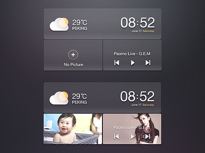 widget glass music player picture time weather widget