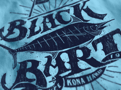 Black Bart Kona Hawaii deep sea fishing hand drawn illustration life marine marlin ocean t shirt typography