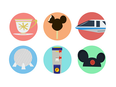 Let's Go to Disney circles design disney epcot flat icecream mouse retro teacup train vector