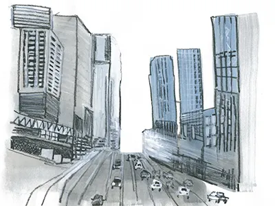 Downtown LA cityscape downtown la editorial illustration la street