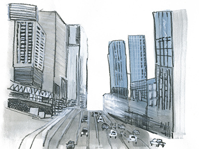 Downtown LA cityscape downtown la editorial illustration la street