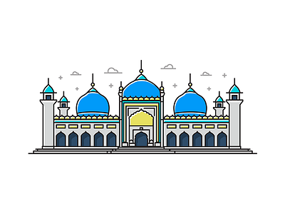 Mosque blue building flat grey mosque pray vector yellow