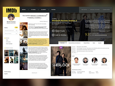 IMDB app cinema concept dashboard flat imdb interface ios ipad movies tv ui