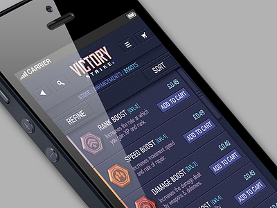 Victory Strike concept dark e commerce game ui