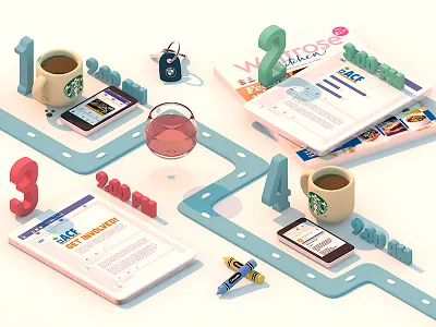 User Journey 3d c4d cup glass ipad iphone isometric typography
