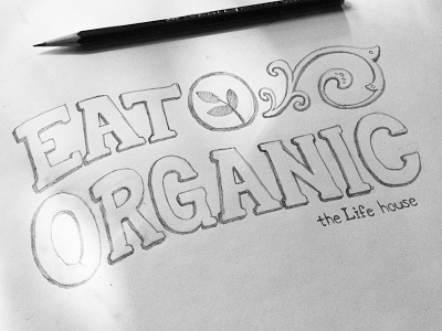 Eat Organic coffee doodle hand drawn icon leaf organic scroll serif sketch type typography