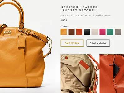 Bags Pitch 3 attributes call to action cta design ecommerce pitch product browse product landing selections web design website wip