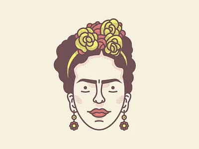 Frida art avatar brows character earrings flowers illustration vector
