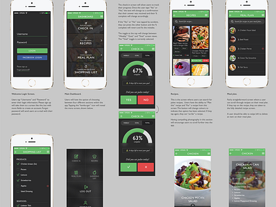 Healthy Eating App Flow check in cooking dashboard food green health healthy menu mobile mobile app paleo recipes