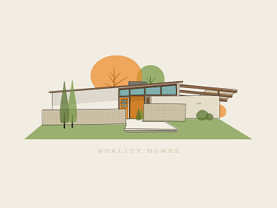 Quality Homes house illustration mid century midcentury retro