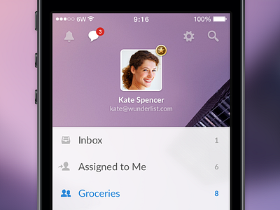 Wunderlist 3 - Home Screen background bubble count groceries home inbox lists purple search settings wunderlist