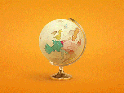 Globe steps animation cell europe globe golden graphic map old orange vintage