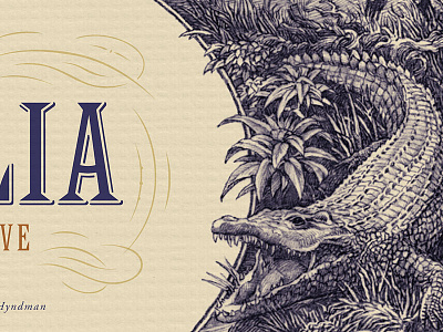 Croc Cartouche australia crocodile engraving etching illustration luxury packaging design plants simon frouws vintage wine wine label