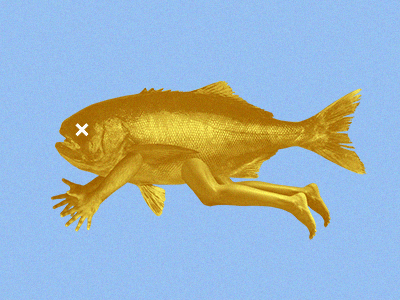 Cute Little Fish arm bizarre collage dead fish human leg