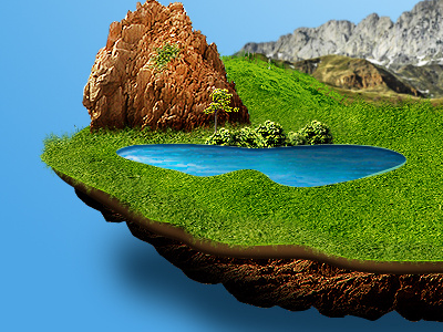 Island blue float green island lake nature psd