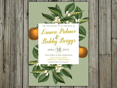 Botanical Wedding Invitation botanical floral flowers gold green invitation orange wedding