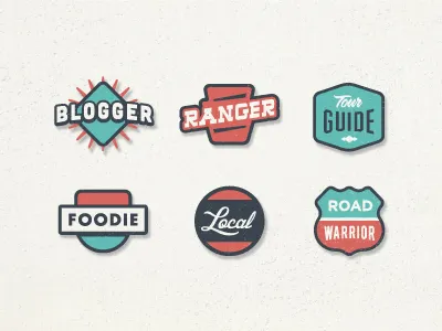 Power Users badge blogger foodie icon local patch ranger road texture tour guide vintage warrior