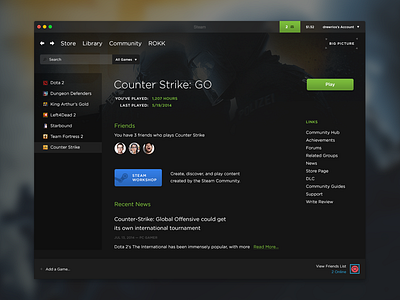 Steam Redesign app clean desktop drew rios gaming interface mac minimal simple steam ui valve