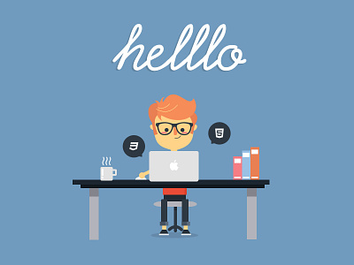 helllo dribbble character design css3 debut flat html illustration workstation