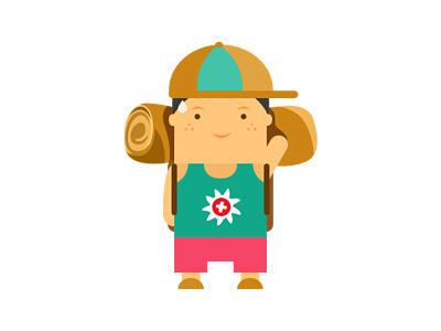 A Boy boy brown camping green hat swiss travel