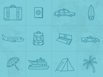 Travel Icons backpack boat holidays icons line palm tree passport pictos plane suitcase taxi travel