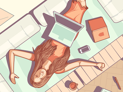 Waiting for inspiration book coffee flat girl inspiration laptop pen phone sofa