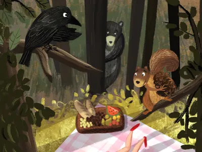 Being watched gouache illustration picture book watercolor