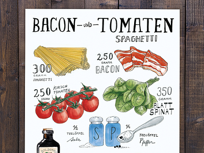 Recipe Illustration bacon design illustration recipe salad spaghetti tomato yummy