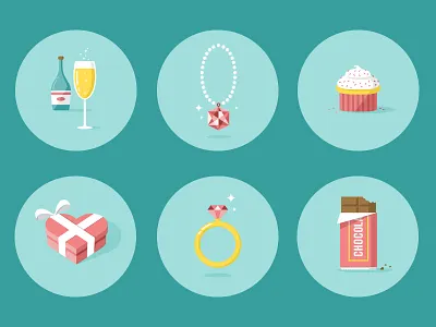 Treats champagne chocolate cupcake heart icons illustration necklace ring