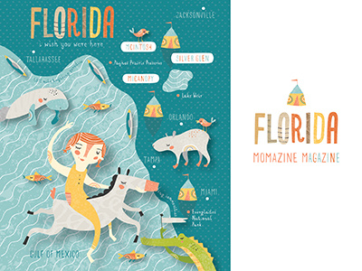 Momazine Map animals bird florida horse illustration magazine manatee map momazine nicole larue ocean tent