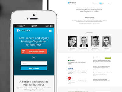 HelloSign Homepage and About Page about us button homepage ipad iphone mobile responsive typography ui web web page website