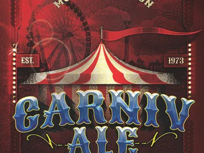 Vintage Carnivale Brewery Flyer Template circus flyer template graphic design halftone midway games red rustic textured vintage vintage carnival flyer wheat