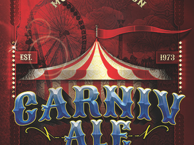 Vintage Carnivale Brewery Flyer Template circus flyer template graphic design halftone midway games red rustic textured vintage vintage carnival flyer wheat