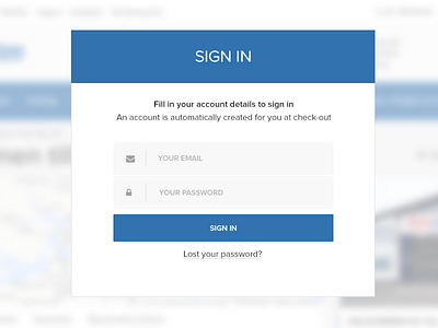 Sign in modal for an e-commerce site blur flat modal sign in