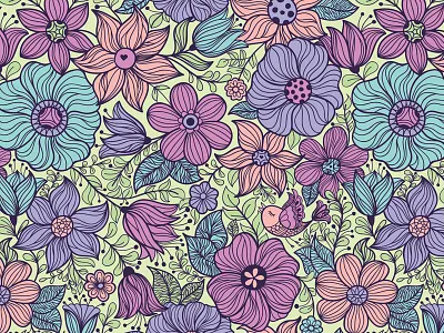 Summer Flower bird floral flower pattern seamless summer vector