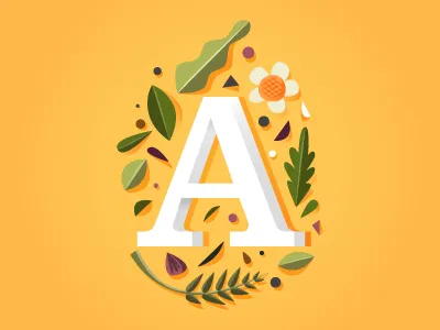 A card digital flower font illustration indonesia leaf typography vector yellow