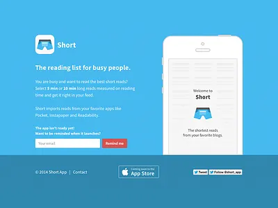 Short Landing Page app coming soon ios iphone landing page mobile mobile app reading list short startup website