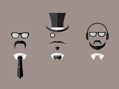 Hipsters bow flat glasses hat hipster moustache tie vector