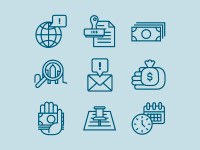 research icons calendar cash globe icons mail pin research time